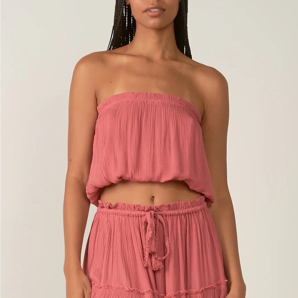 ELAN Mauve Strapless Crepe Pullover Balloon Crop Top MEDIUM NWT Boho